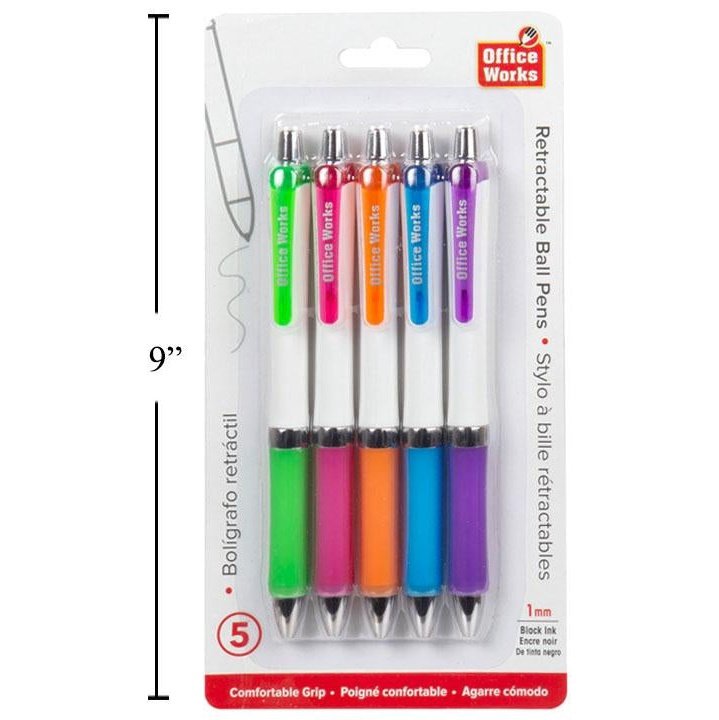 OW 5pc 1mm retractable ballpen