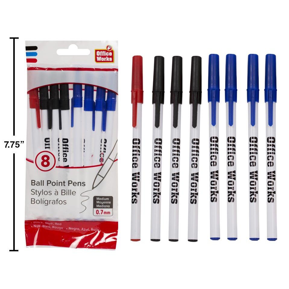 8-pc White Barrel Stick Pens