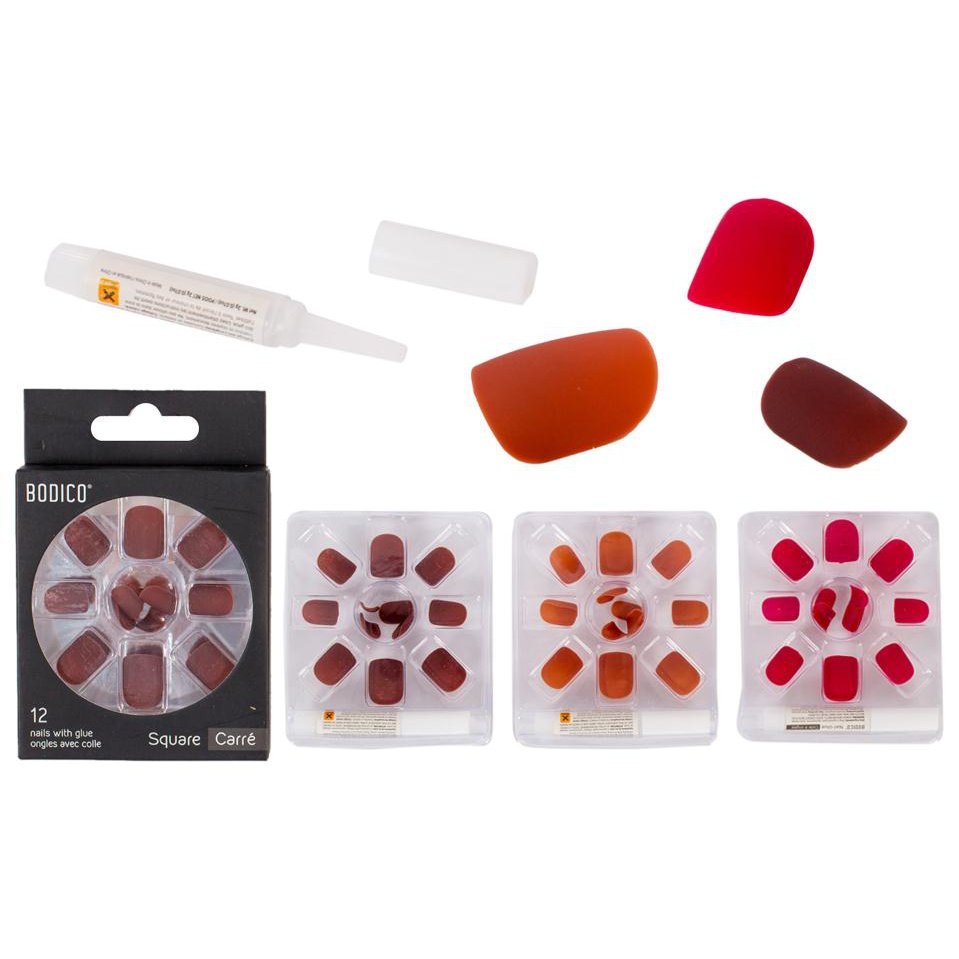 SQUARE NAILS W GLUE 12PC