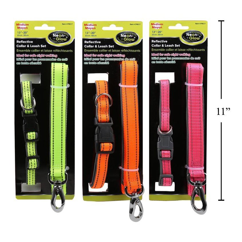 neon reflective collar&leash-M