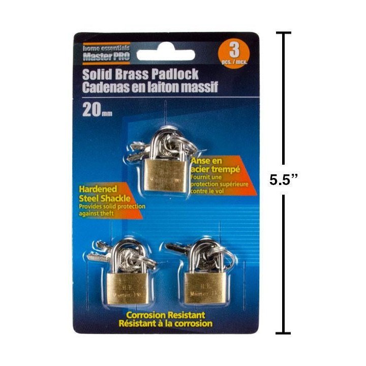 HE SOLID BRASS PADLOCK 3PK