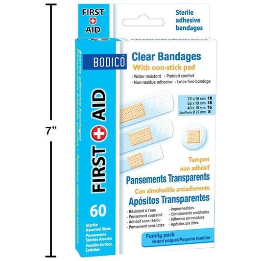 60pc Clear Bandages 4 Sizes